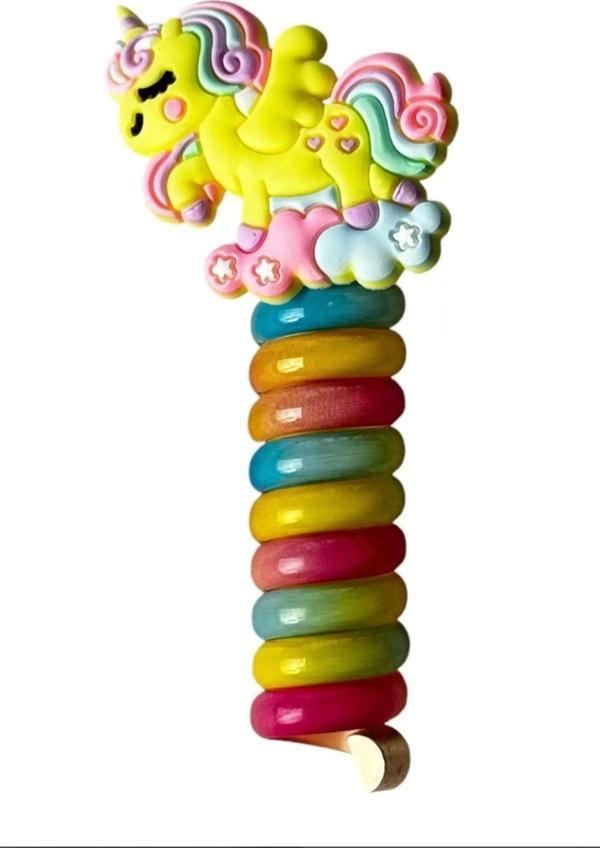 Caş Dekorasyon Sarı Renk Unicorn Figürlü Yaylı Toka Spiral Toka Makarna Toka - Image 1