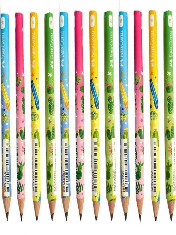 Kaktüs Yuvarlak Kurşun Kalem 12 Adet 1 Paket Faber Kurşun Kalem 2B Siyah Kurşun Kalem Kaktüs Desenli 2B Kalem - Image 1