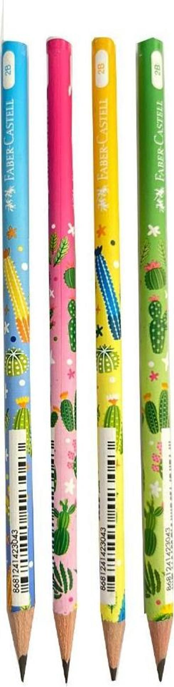 Kaktüs Yuvarlak Kurşun Kalem 4 Adet 1 Paket Faber Kurşun Kalem 2B Siyah Kurşun Kalem Kaktüs Desenli 2B Kalem - Image 1