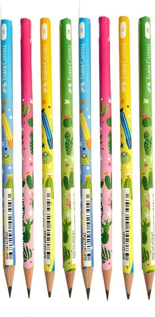 Kaktüs Yuvarlak Kurşun Kalem 8 Adet 1 Paket Faber Kurşun Kalem 2B Siyah Kurşun Kalem Kaktüs Desenli 2B Kalem - Image 1