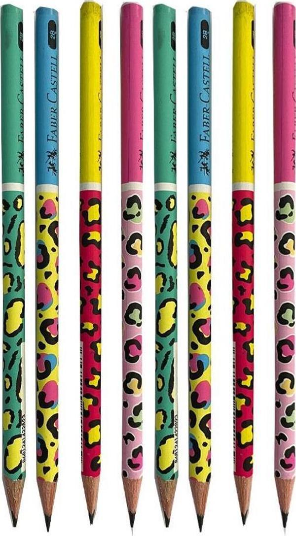 Safari Yuvarlak Kurşun Kalem 8 Adet 1 Paket Faber Kurşun Kalem 2B Siyah Kurşun Kalem Safari Desenli 2B Kalem - Image 1