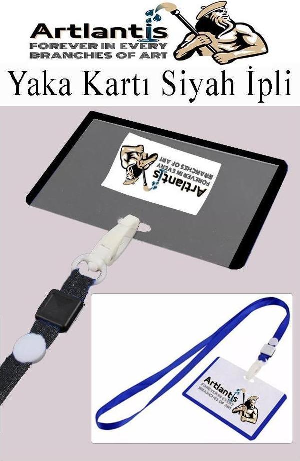 Siyah İpli Yaka Kartı 10 Adet Ayarlanabilir Boyuna Asma Kimlik Koruyuculu PVC Siyah Yaka Kartlığı Seyehat Ofis Okul Büro - Image 1