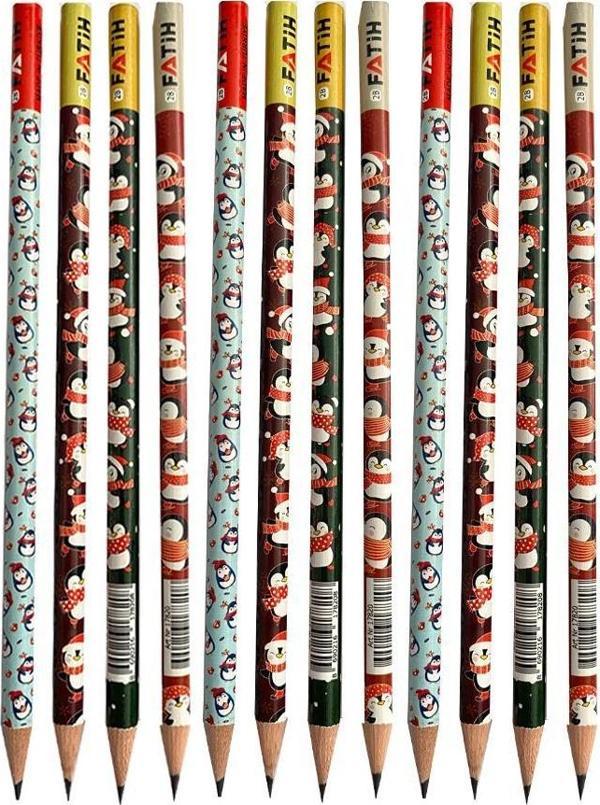 Penguen Yuvarlak Kurşun Kalem 12 Adet 1 Paket Fatih Kurşun Kalem 2B Siyah Kurşun Kalem Penguen Desenli 2 B Kalem - Image 1