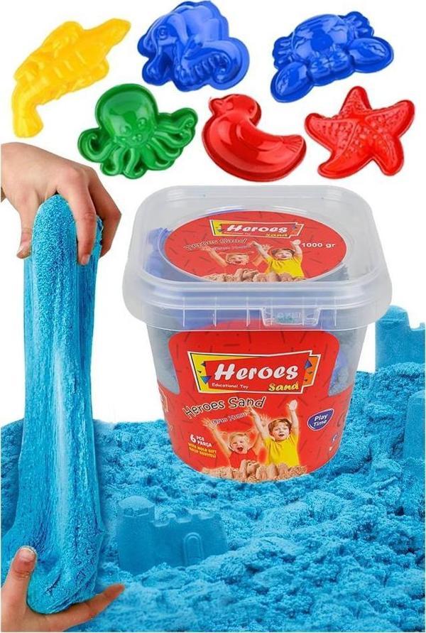 Mavi Kinetik Kum 500 gr ve Oyun Kalıbı 6 lı 1 Paket Kurumaz Kinetik Oyun Kumu Doğal Kinetik Kum - Image 1