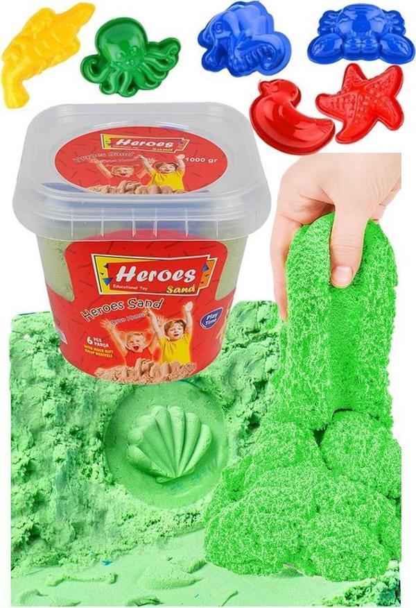 Yeşil Kinetik Kum 500 gr ve Oyun Kalıbı 6 lı 1 Paket Kurumaz Kinetik Oyun Kumu Doğal Kinetik Kum - Image 1