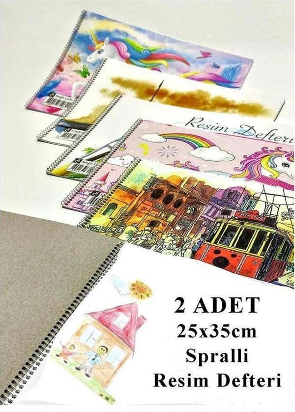 Resim Defteri 15 Yaprak 25x35 cm 2 Adet Spiralli Orta Boy Resim Defteri Karton Kapak 110 gr Öğrenci Okul - Image 1