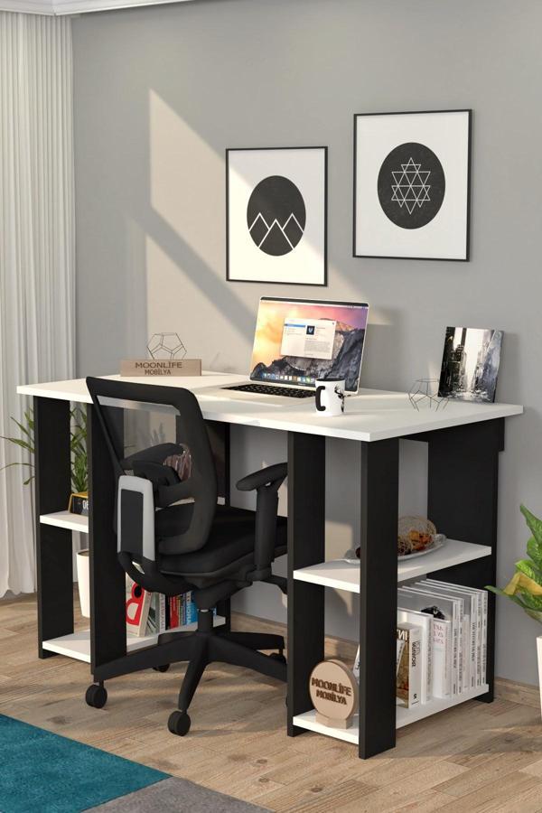 Moonlife Hipo Kitaplıklı Çalışma Masası Siyah - Image 1