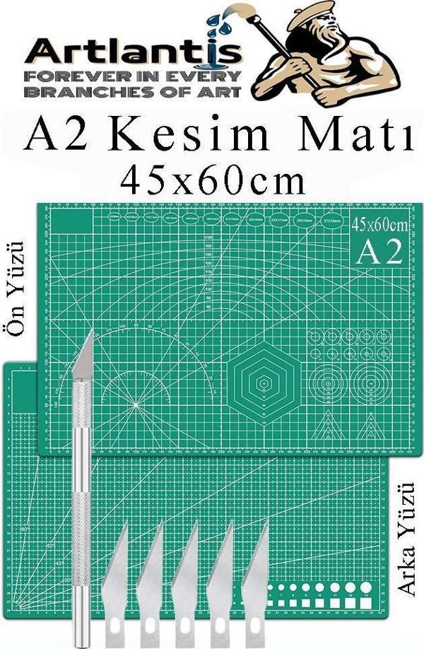 Kesim Matı A2 ve Kretuar Seti 1 Adet 45x60 cm Çift Taraflı Çizim Matı Kesme Madı Kesim Tablası Kesim Altlığı - Image 1