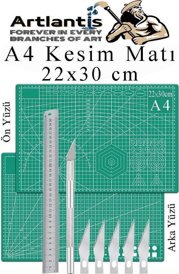 Kesim Matı A4 Kretuar Seti ve Çelik Cevel 30 Cm 1 Adet 22x30 cm Çift Taraflı Çizim Matı Kesme Madı Kesim Tablası Kesim A - Image 1