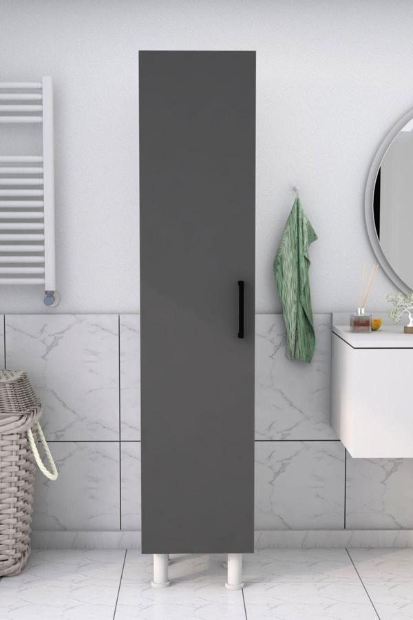 Moonlife 5 Raflı Banyo Boy Dolabı Beyaz Antrasit - Image 1