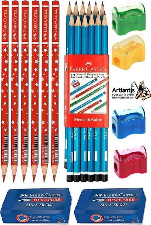 Faber Castell Siyah Kurşun Kalem 12 Adet Kırmızı Başlık Kalemi 6 Adet Sınav Silgisi 2 Adet Kalemtraş 4 Adet - Image 1