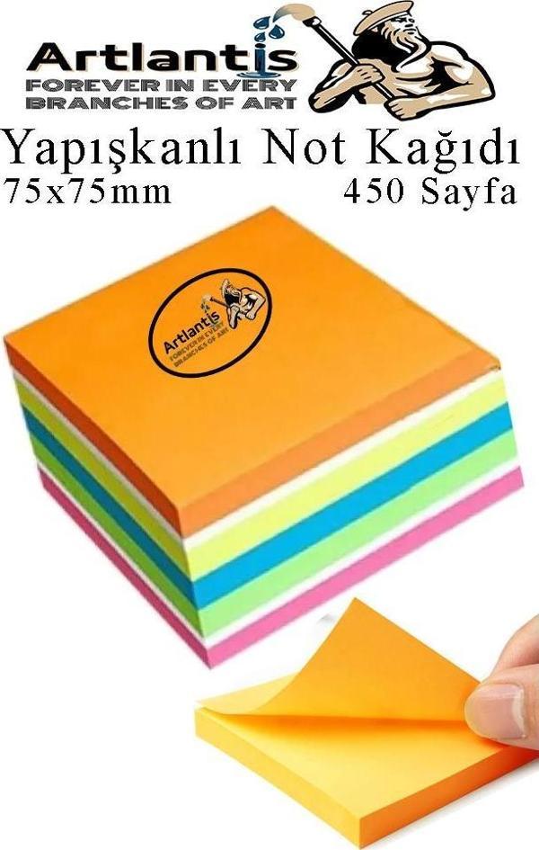 Yapışkanlı Not Kağıdı 6 Renk 450 Sayfa 1 Paket Envai Küp Blok Yapışkanlı Postit 75x75 mm Renkli - Image 1