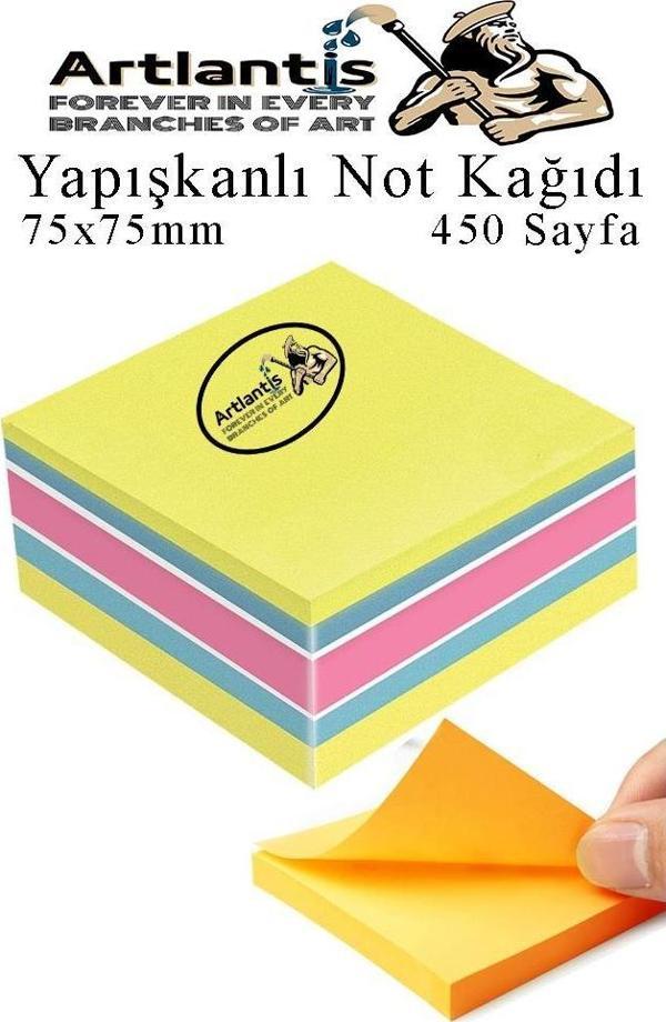 Yapışkanlı Not Kağıdı 4 Renk 450 Sayfa 1 Paket Havai Küp Blok Yapışkanlı Postit 75x75 mm Renkli - Image 1