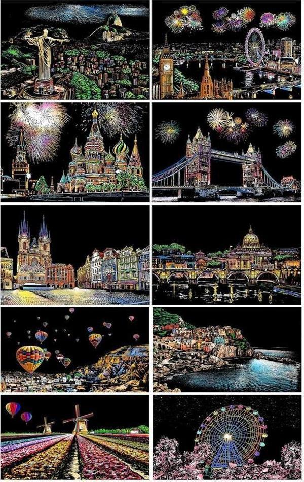 Sihirli Gökkuşağı Kazıma Kağıdı A4 10 Yaprak 1 Paket A-4 20x30 cm Siyah Sihirli Kağıt Rainbow Paper - Image 1