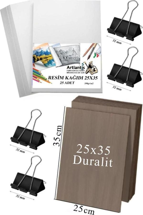 Karakalem Eskiz Çizim Seti Durolit Seti 25x35 cm Duralit 1 Adet 25x35 Resim Kağıdı 25 Adet Mandal Metal 4 Adet - Image 1