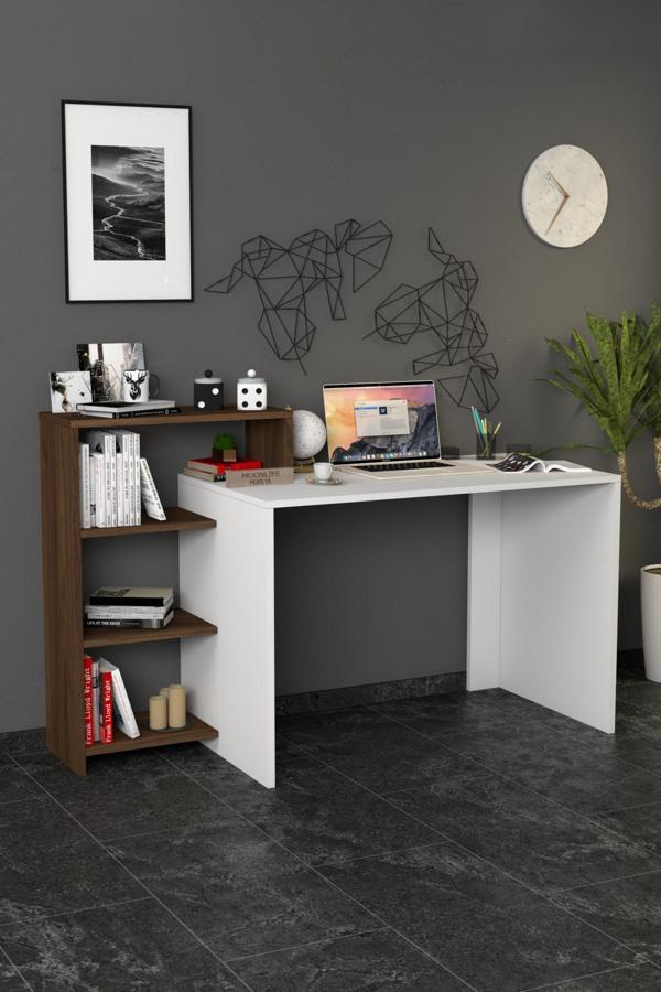 Moonlife Ahsen Kitaplıklı Çalışma Masası Beyaz Ceviz - Image 1