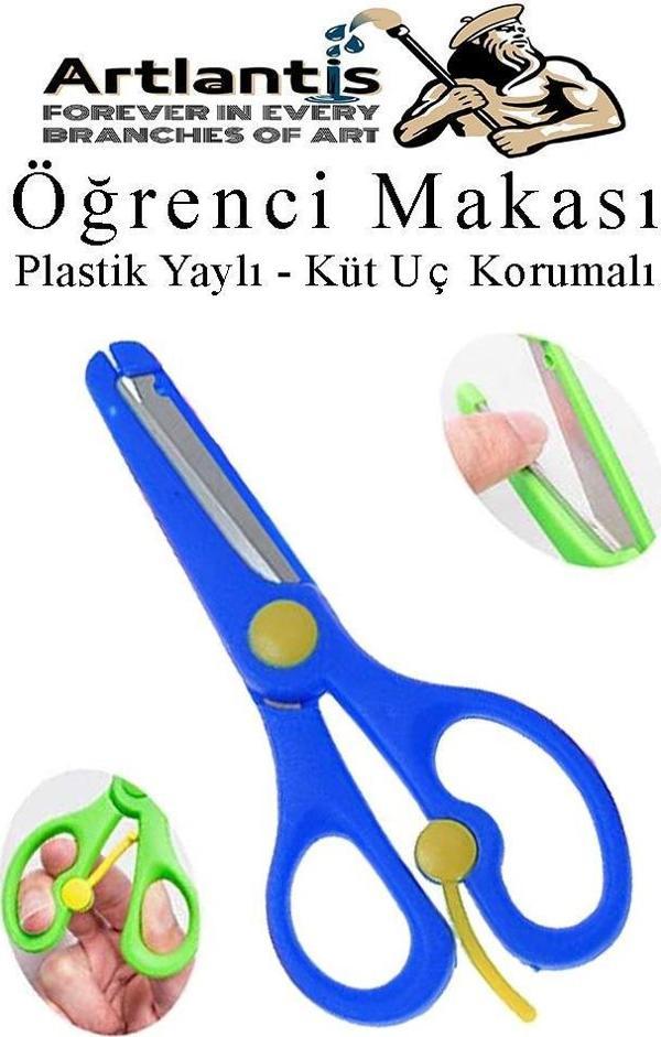 Koyu Mavi Öğrenci Makası 1 Adet Plastik Yaylı Küt Uç Korumalı Okul Makası Çocuk Makası Okul Öncesi Kreş Ana Sınıfı - Image 1