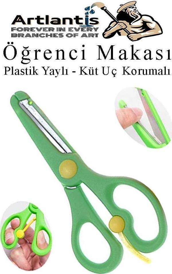 Yeşil Öğrenci Makası 1 Adet Plastik Yaylı Küt Uç Korumalı Okul Makası Çocuk Makası Okul Öncesi Kreş Ana Sınıfı - Image 1