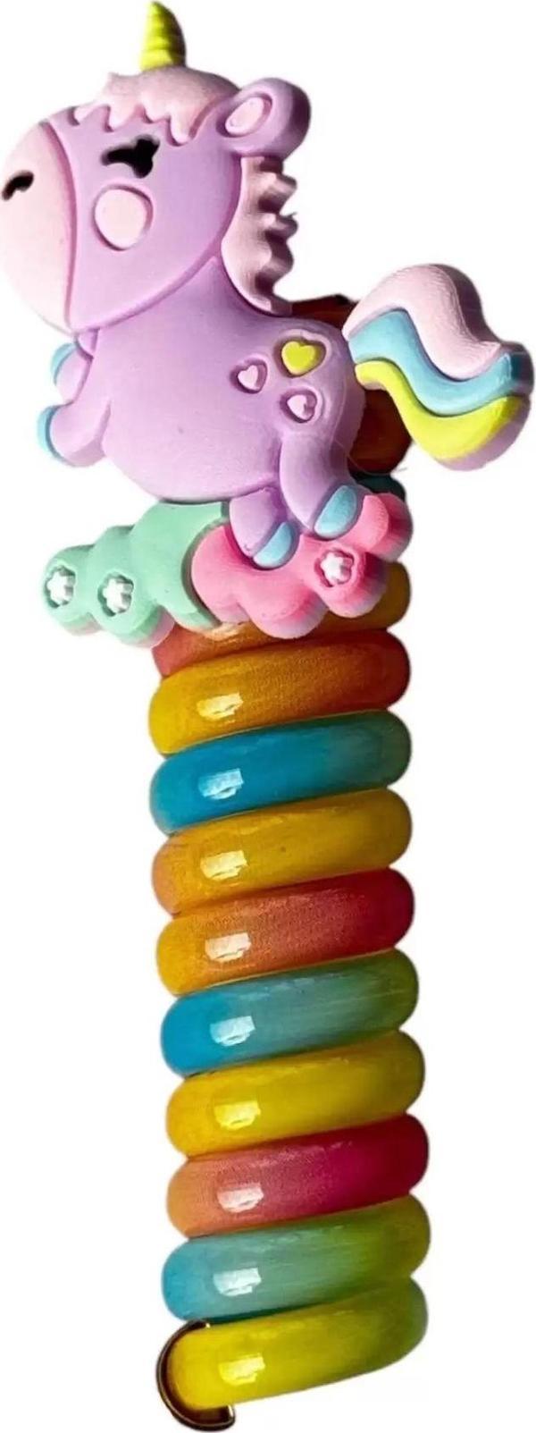 Caş Dekorasyon Mor Renk Unicorn Figürlü Yaylı Spiral Toka - Image 1