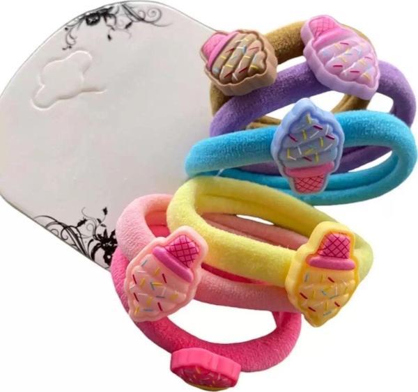 Caş Dekorasyon 6'lı Karışık Renk Dondurma Figürlü Lastik Toka Set - Image 1