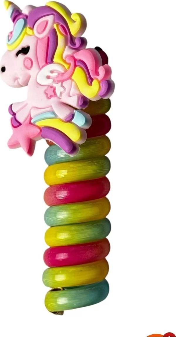 Caş Dekorasyon Pembe Renk Unicorn Figürlü Yaylı Toka Spiral Toka Makarna Toka - Image 1