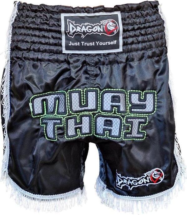 DragonDo MT3020 Apache Muaythai Şortu Siyah Püsküllü Şort Nakışlı Muay Thai Şortu - Image 1