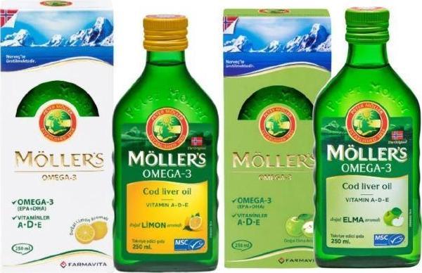 Möller\'s Omega-3 Limon Aromalı Şurup 250 ml + Möller\'s Omega-3 Elma Aromalı Şurup 250 ml - Image 1