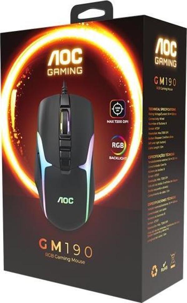 AOC GM190B-LA Kablolu RGB Gaming Mouse - Image 1