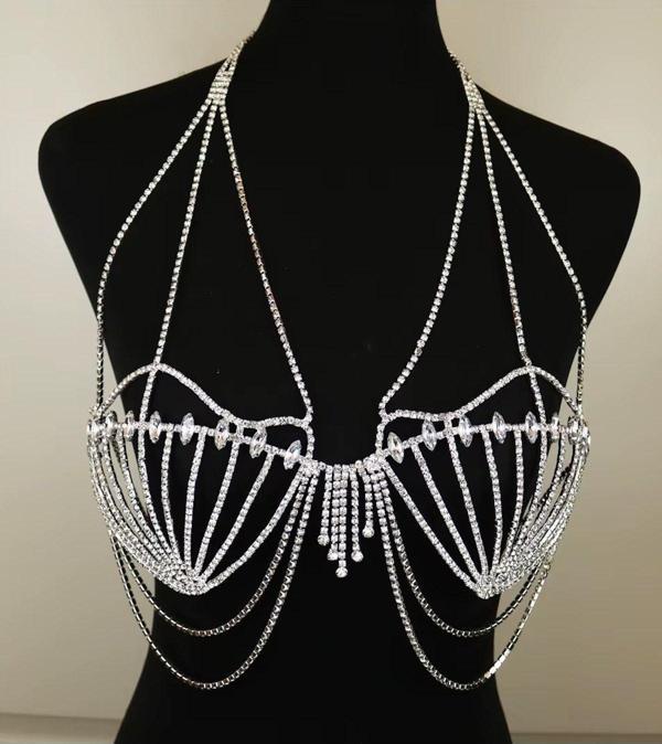 Caş Dekorasyon Gümüş Renk Taşlı Bikini Üstü/ Vücut Aksesuarı - Image 1
