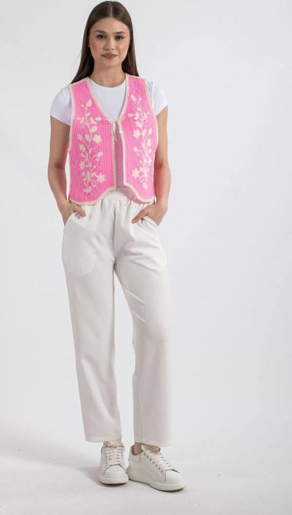 Hatun Atila Hatunatila Kadın Akrilik Süzene Yelek Pembe - 5156 - Image 1