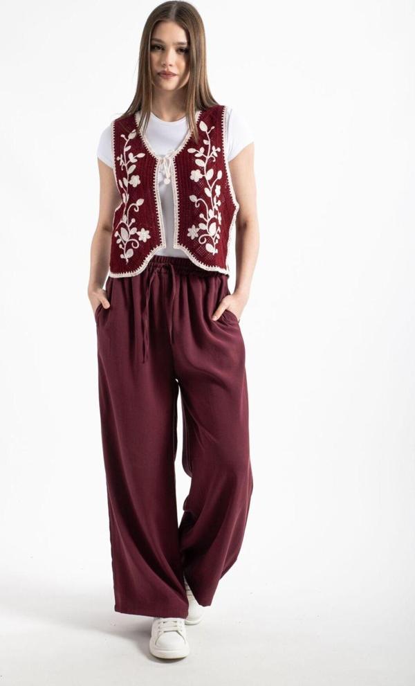 Hatun Atila Hatunatila Etnik Desen Önü Bağcıklı Süzene Örgü Triko Yelek - Image 1