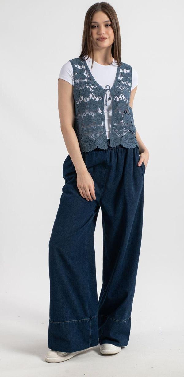 Hatun Atila Hatunatila Kadın Akrilik Süzene Yelek Indigo - 5158 - Image 1