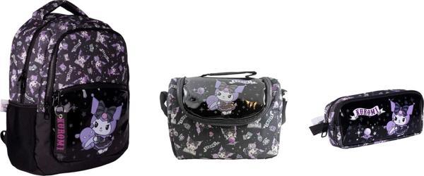 KUROMİ Görselli Okul Sırt Çantası 2734 Lila Siyah (3 LÜ SET) - Image 1