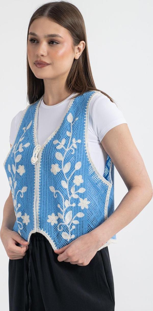 Hatun Atila Hatunatila Kadın Akrilik Süzene Yelek Bebek Mavisi - 5156 - Image 1