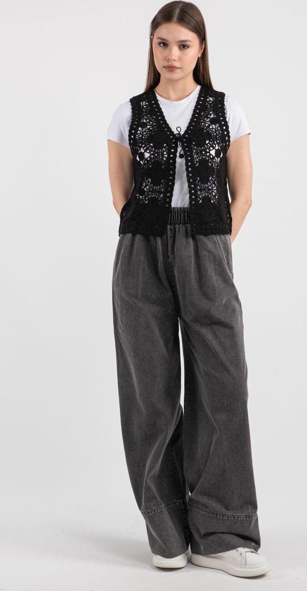 Hatun Atila Hatunatila Kadın Akrilik Süzene Yelek Siyah - 5157 - Image 1