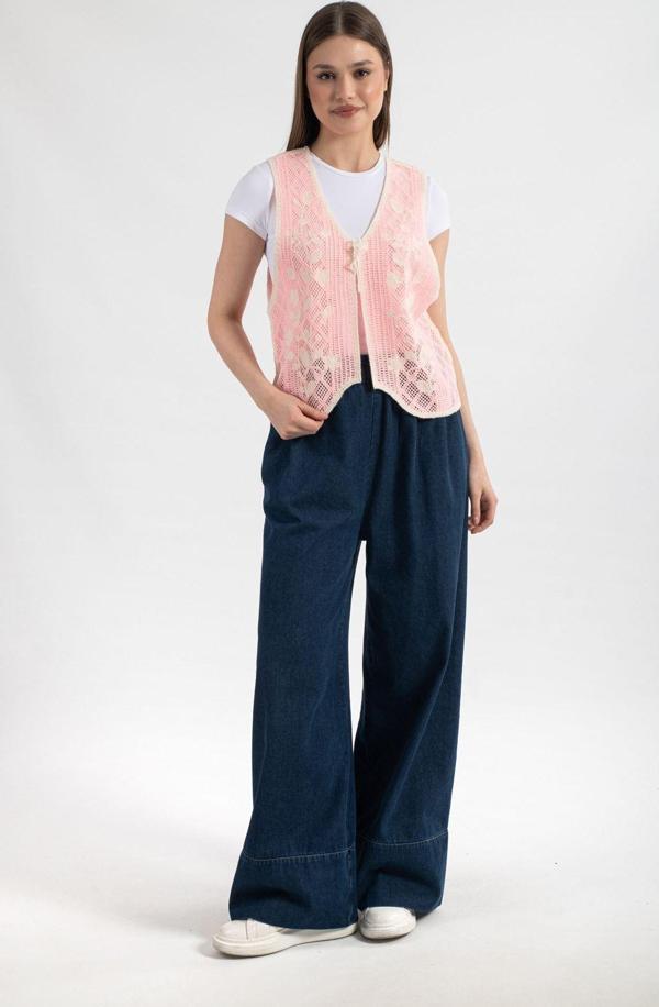 Hatun Atila Hatunatila Kadın Akrilik Süzene Yelek Açık Pembe - 5156 - Image 1