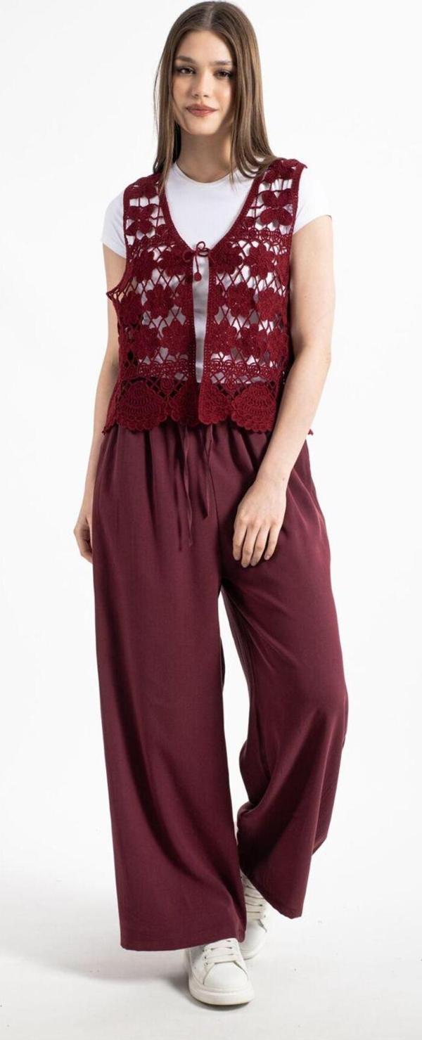 Hatun Atila Hatunatila Kadın Akrilik Süzene Yelek Bordo - 5158 - Image 1