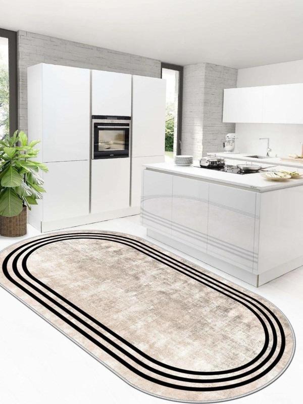 Krm Dünya Ürünleri Oval Bej Banyo Mutfak Yolluk Tay Tüyü Hisli Halı - Image 1