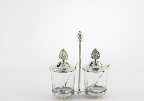 Mikasa Moor Gümüş Standlı Kapaklı 2li Cam Baharatlık 17x7x19cm - Image 1