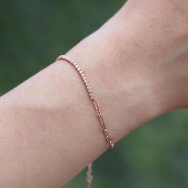 Rose Gold Kaplama Yarım Su Yolu Zincirli Gümüş Bileklik - Image 1