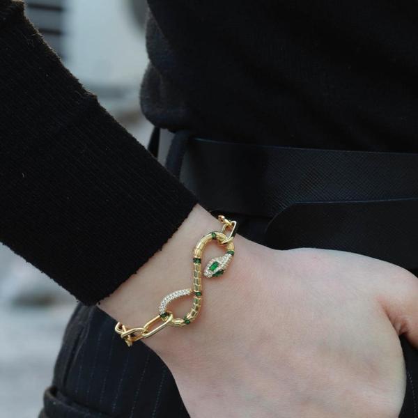 Yılan Sonsuzluk Modeli Gold Kaplama Zirkon Taşlı Bileklik - Image 1