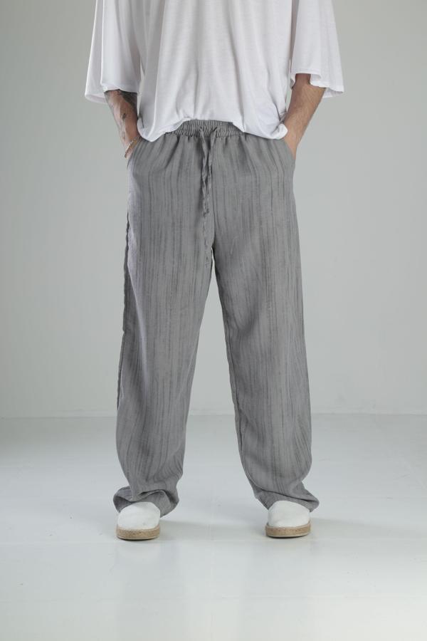 Aerobin Keten Gri Baggy Pantolon - Image 1