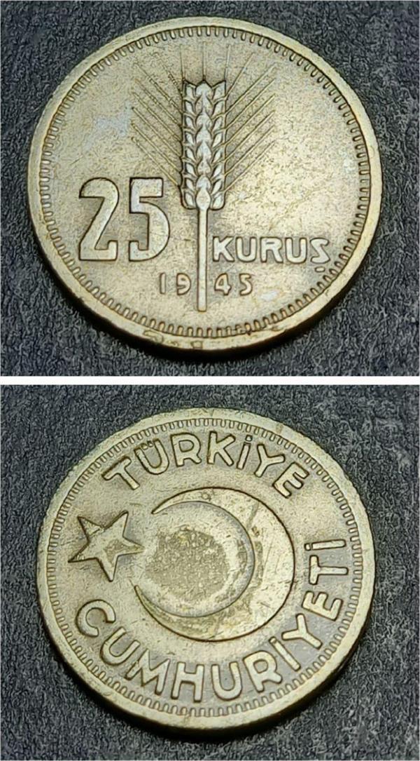 Escoines Koleksiyon 39963685701d88a916 Darphane Setinden Çıkma 1945 25Kuruş Eski Madeni Para - Image 1