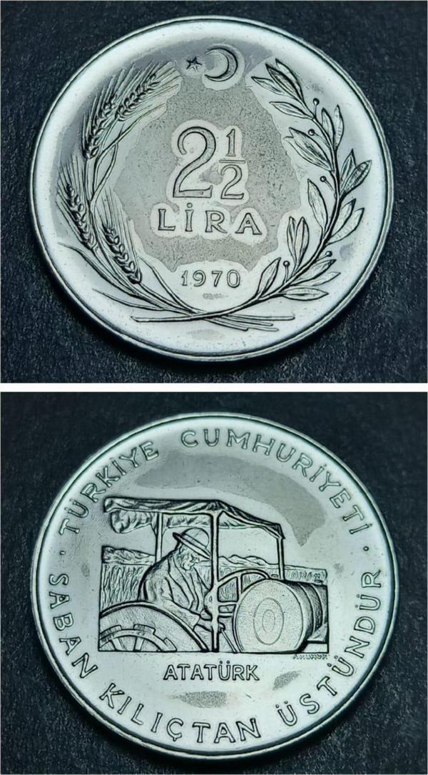 Escoines Koleksiyon 39963682634 Prof Baskı 2½Lira 1970 FAO Saban Kılıçtan Üstündür Eski Madeni Para - Image 1