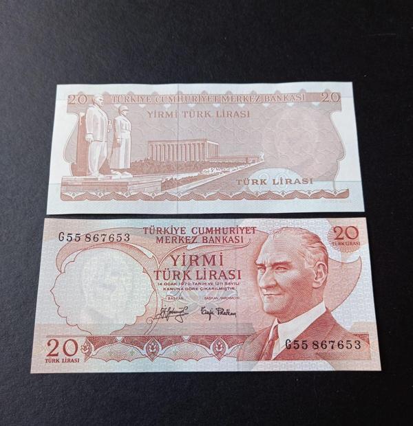 Escoines Koleksiyon 399636856c0919d0c2 6.Emisyon 3.Tertip G55 Serisi Çil 20Lira Eski kağıt para - Image 1
