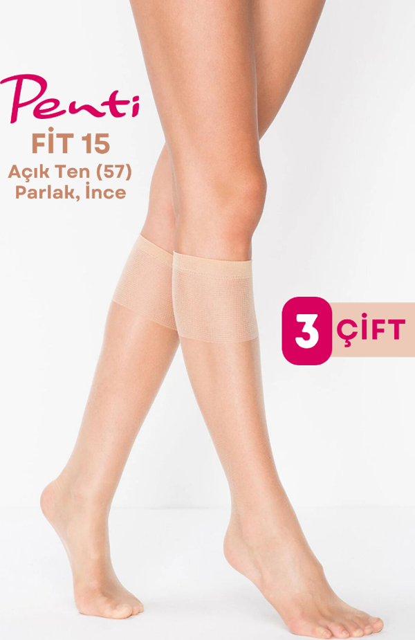 Penti Fit 15 Den Parlak İnce Diz Altı Çorap Ten/Nude (57) 3 Çift - Image 1