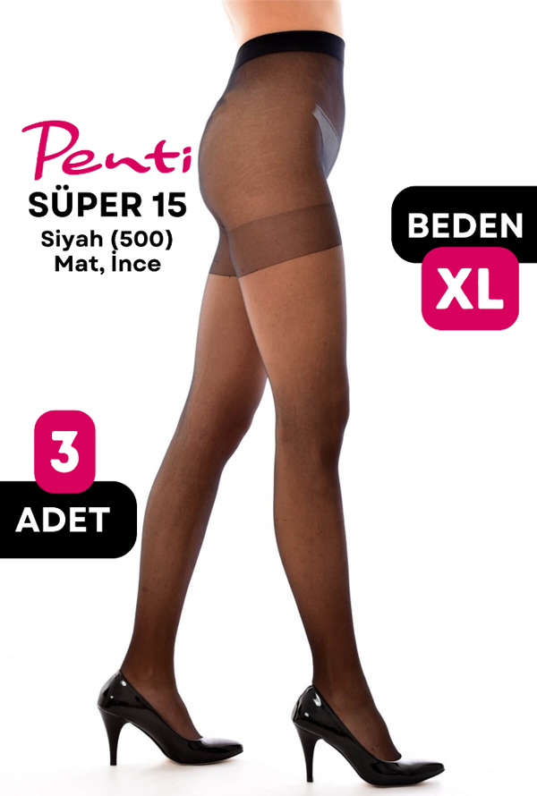 Penti Süper 15 Den Mat İnce Külotlu Çorap Siyah (500) -  4 Numara X Large 3 Adet - Image 1