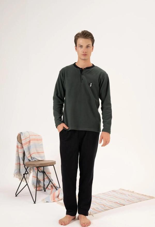 Estiva 24421 Erkek Kışlık Polar Düğmeli Yaka Pijama Takımı - Image 1