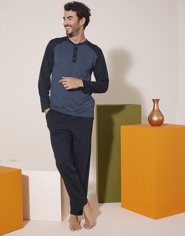 Kly 9206 Erkek Midi Yaka Omuz Parçalı Pijama Takım - Image 1