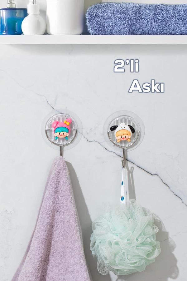 Porsima 085 2 Adet Tekli Figür Desenli Dekoratif Yapışkanlı Banyo Mutfak Elbise Askılığı Havlu Askılığı - Image 1